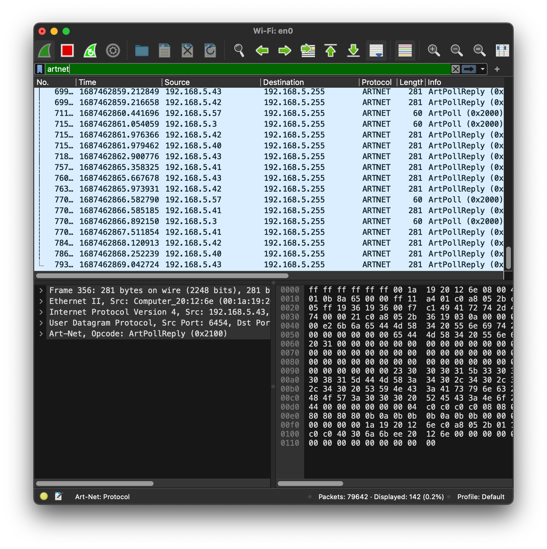 Wireshark Packets list