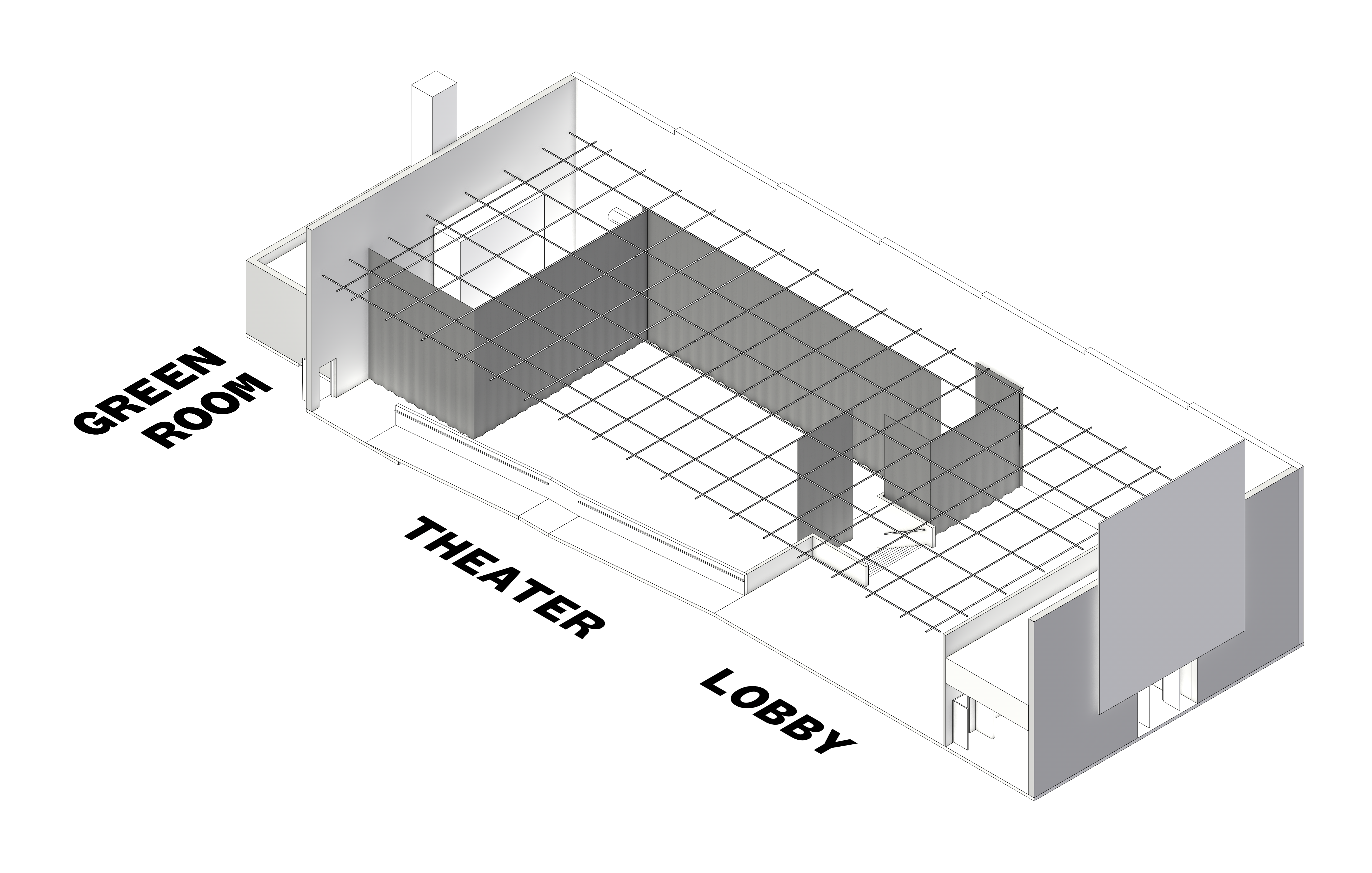 A CAD rendering of the Voxel stage and lobby
